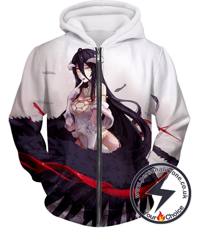 Overlord Black Winged Beauty Guardian Albedo Cool Anime White Zip Up Hoodie